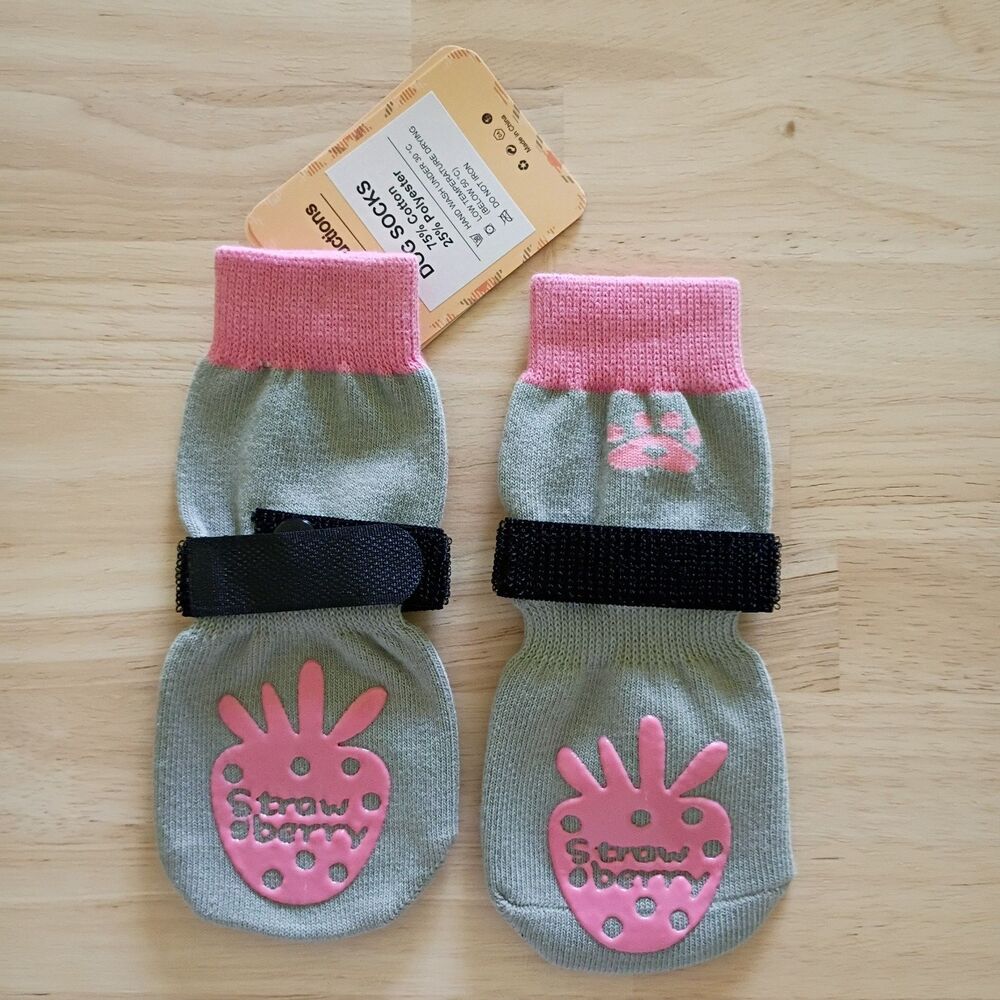 Non-Slip Dog Socks Knitted Pet Puppy Shoes for Small Dogs Pink Knit Cute Strap
